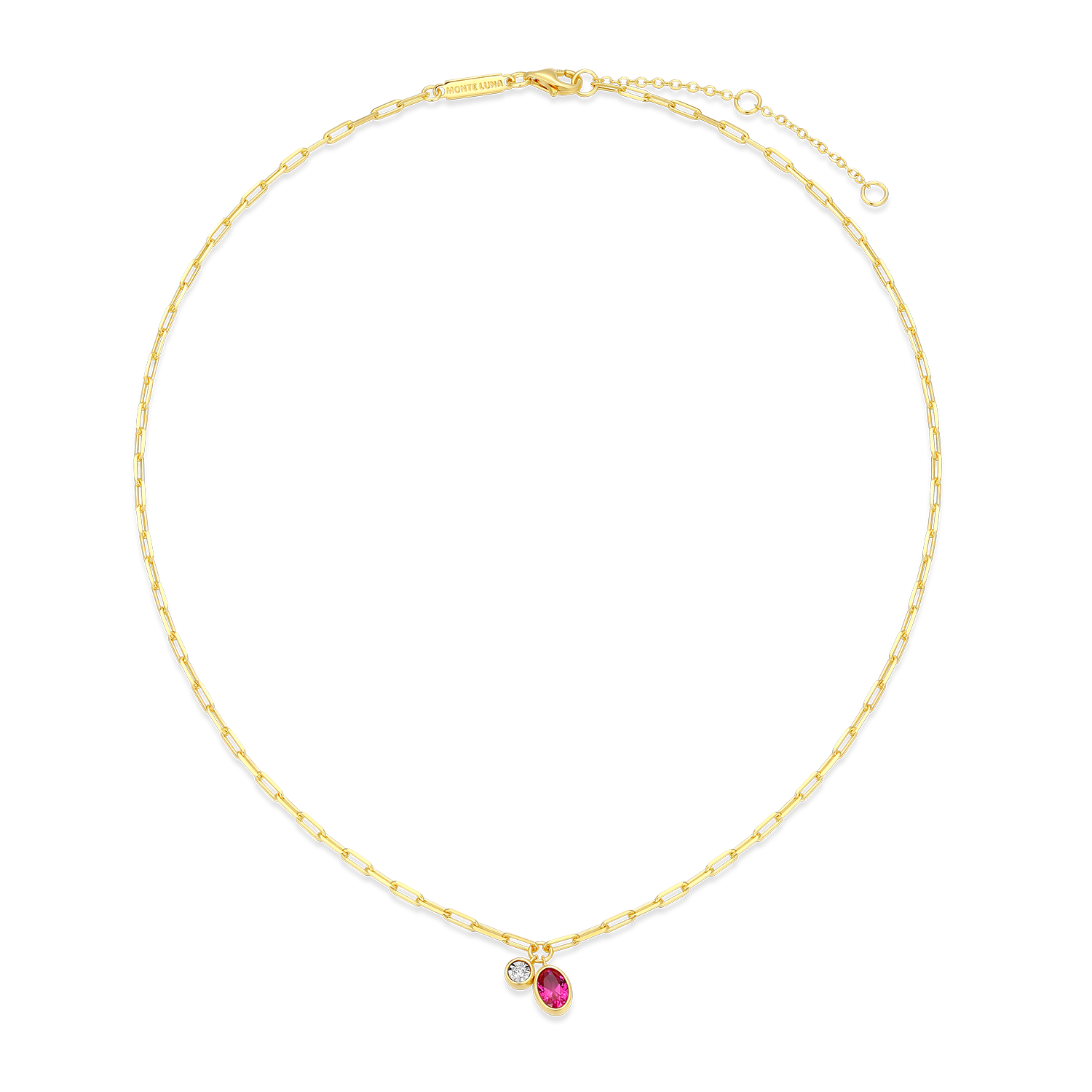 July Birthstone Lab-Created Ruby & Lab-Created Diamond Mini Paperclip Necklace in 14K Yellow Gold-Plated Sterling Silver | M by Monte Luna