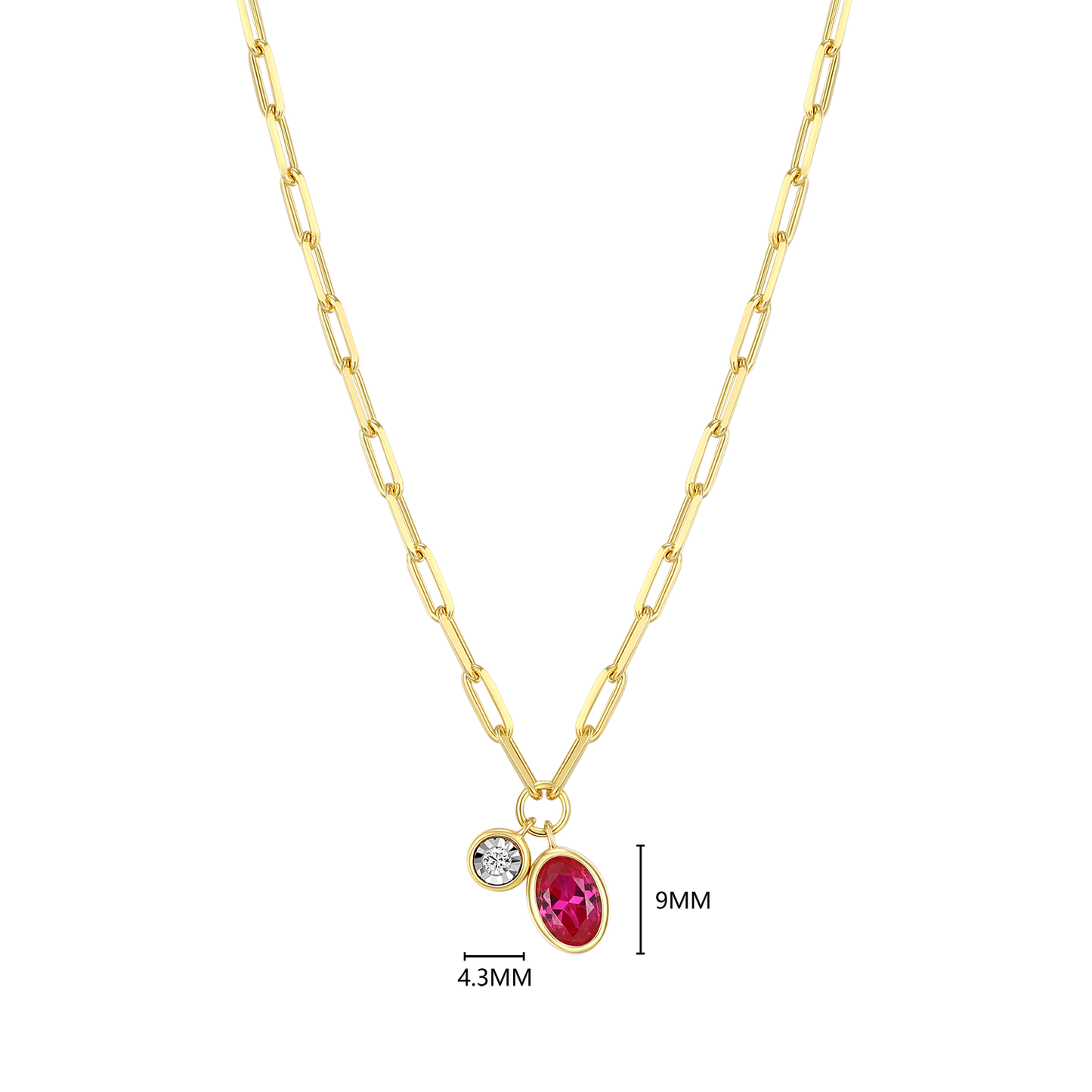 July Birthstone Lab-Created Ruby & Lab-Created Diamond Mini Paperclip Necklace in 14K Yellow Gold-Plated Sterling Silver | M by Monte Luna