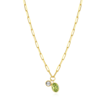 August Birthstone Genuine Peridot & Lab-Created Diamond Mini Paperclip Necklace in 14K Yellow Gold-Plated Sterling Silver | M by Monte Luna