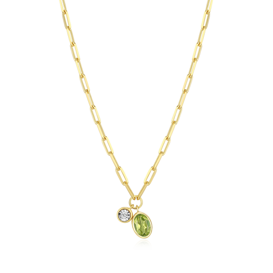 August Birthstone Genuine Peridot & Lab-Created Diamond Mini Paperclip Necklace in 14K Yellow Gold-Plated Sterling Silver | M by Monte Luna