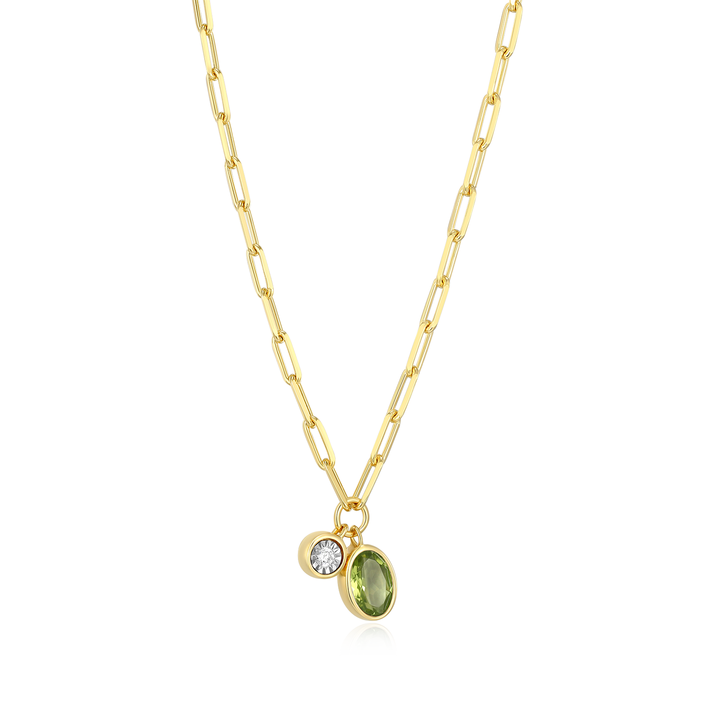 August Birthstone Genuine Peridot & Lab-Created Diamond Mini Paperclip Necklace in 14K Yellow Gold-Plated Sterling Silver | M by Monte Luna