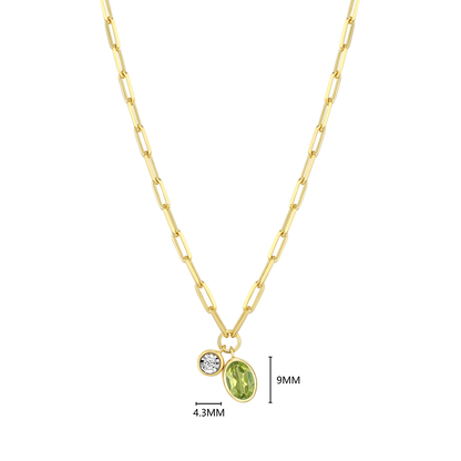 August Birthstone Genuine Peridot & Lab-Created Diamond Mini Paperclip Necklace in 14K Yellow Gold-Plated Sterling Silver | M by Monte Luna