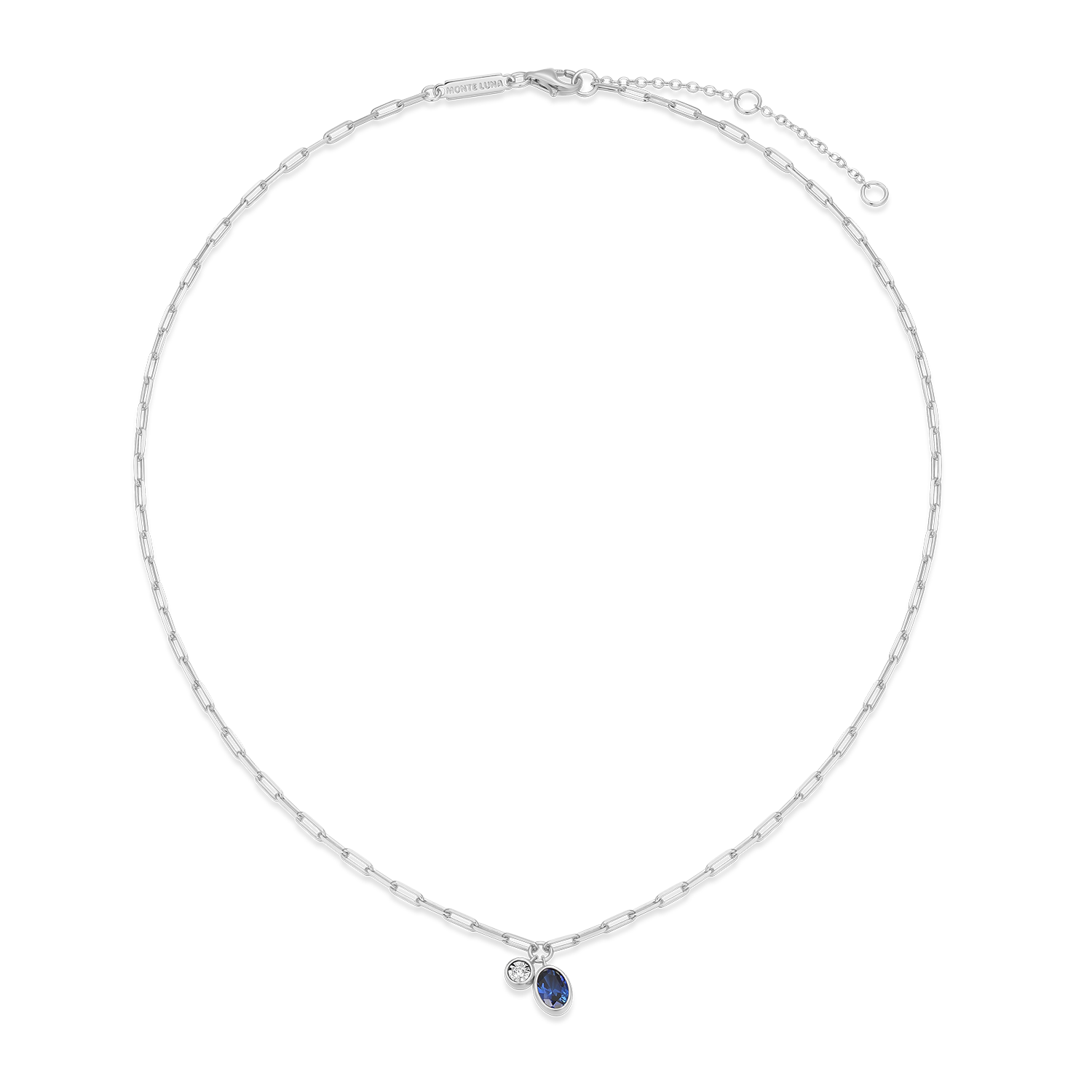 September Birthstone Lab-Created Sapphire & Lab-Created Diamond Mini Paperclip Necklace in Rhodium-Plated Sterling Silver | M by Monte Luna