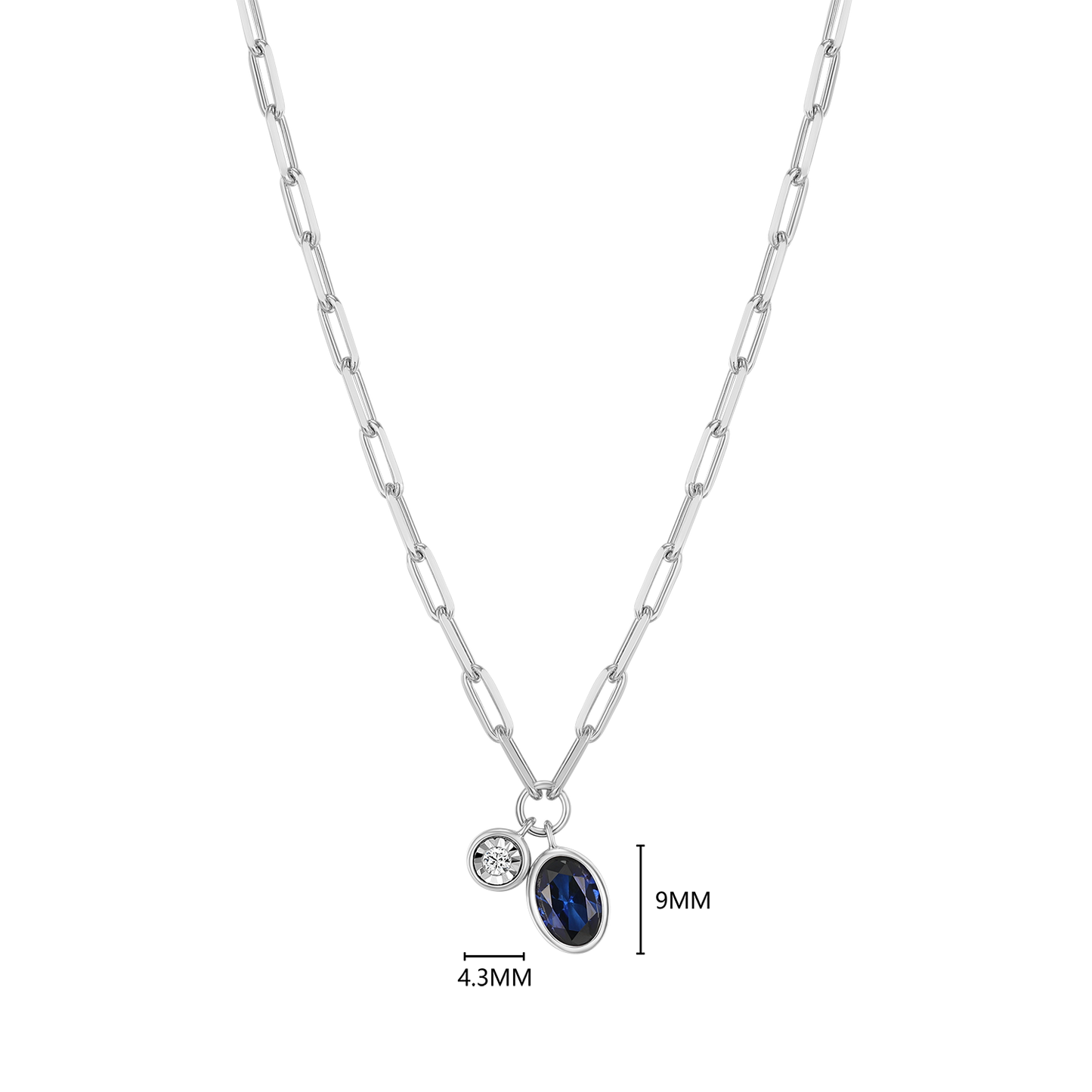 September Birthstone Lab-Created Sapphire & Lab-Created Diamond Mini Paperclip Necklace in Rhodium-Plated Sterling Silver | M by Monte Luna