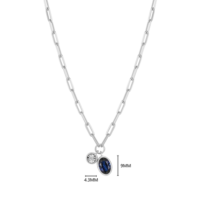 September Birthstone Lab-Created Sapphire & Lab-Created Diamond Mini Paperclip Necklace in Rhodium-Plated Sterling Silver | M by Monte Luna