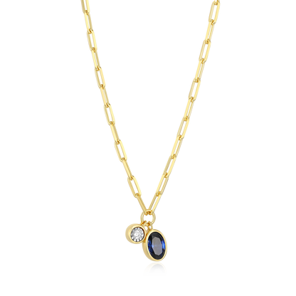 September Birthstone Lab-Created Sapphire & Lab-Created Diamond Mini Paperclip Necklace in 14K Yellow Gold-Plated Sterling Silver | M by Monte Luna
