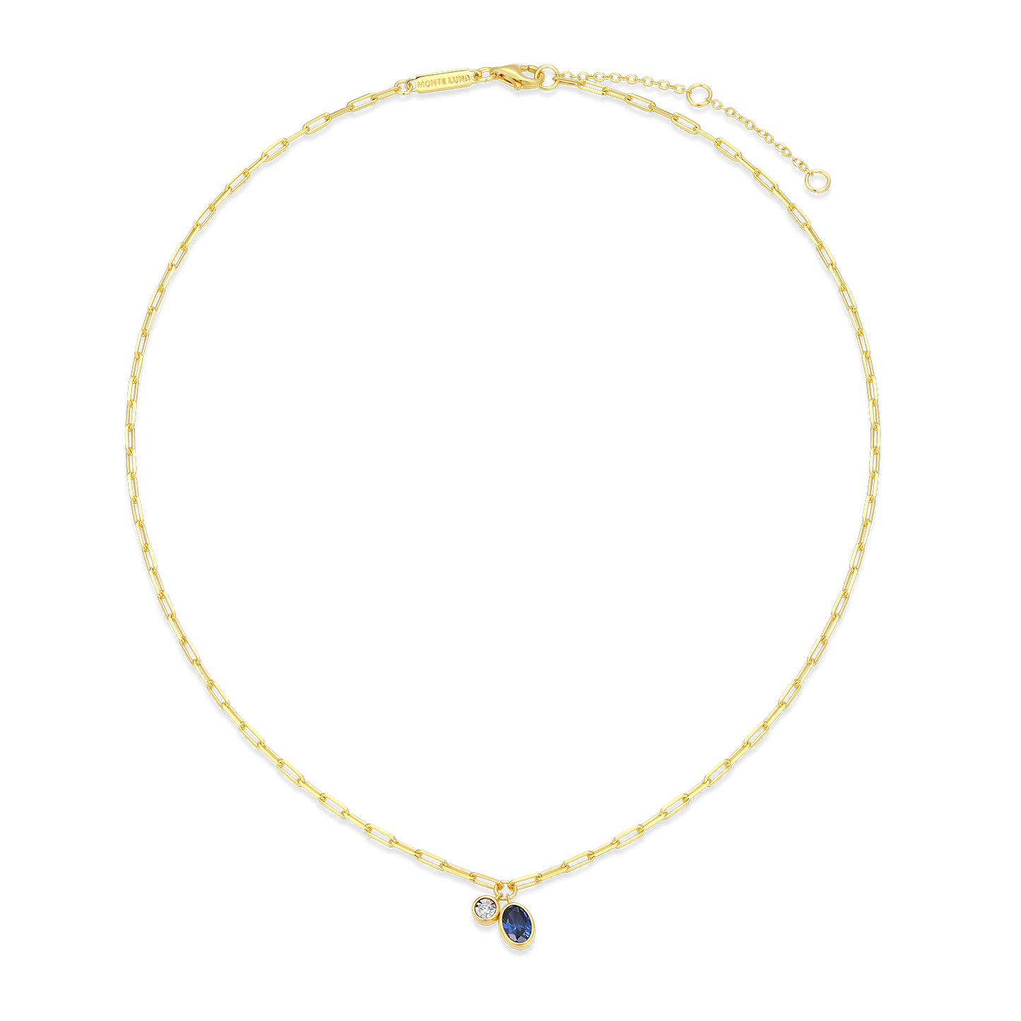 September Birthstone Lab-Created Sapphire & Lab-Created Diamond Mini Paperclip Necklace in 14K Yellow Gold-Plated Sterling Silver | M by Monte Luna