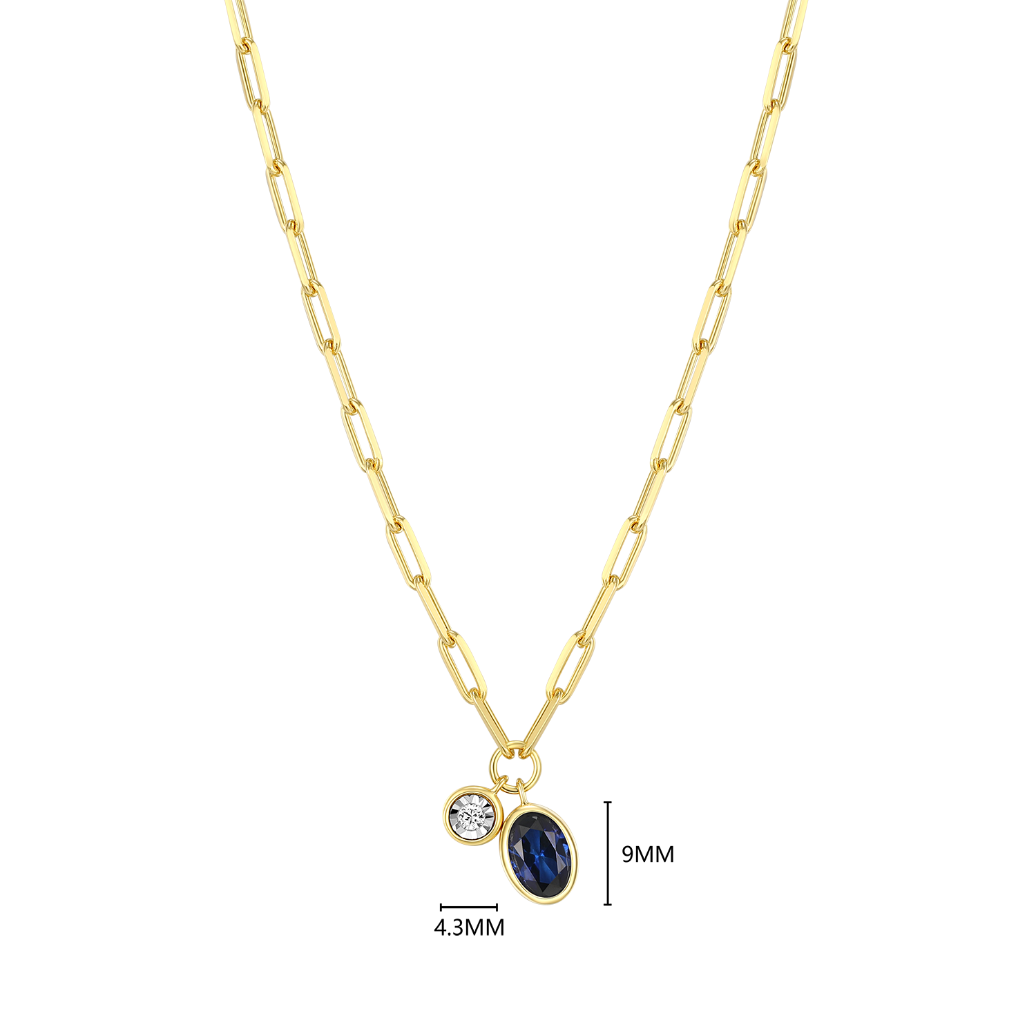 September Birthstone Lab-Created Sapphire & Lab-Created Diamond Mini Paperclip Necklace in 14K Yellow Gold-Plated Sterling Silver | M by Monte Luna