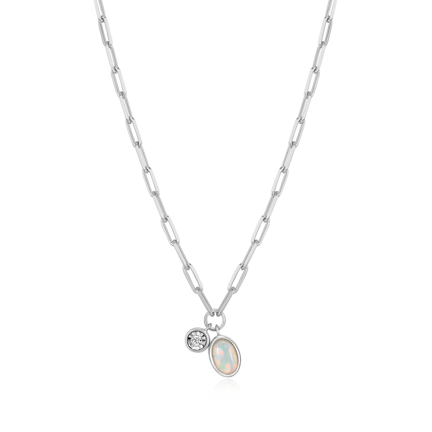 October Birthstone Lab-Created Opal & Lab-Created Diamond Mini Paperclip Necklace in Rhodium-Plated Sterling Silver | M by Monte Luna