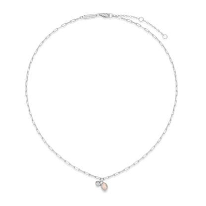 October Birthstone Lab-Created Opal & Lab-Created Diamond Mini Paperclip Necklace in Rhodium-Plated Sterling Silver | M by Monte Luna