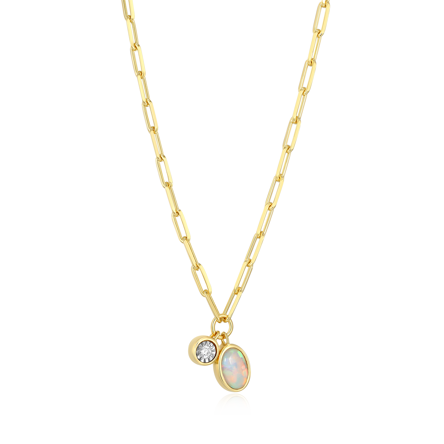 October Birthstone Lab-Created Opal & Lab-Created Diamond Mini Paperclip Necklace in 14K Yellow Gold-Plated Sterling Silver | M by Monte Luna