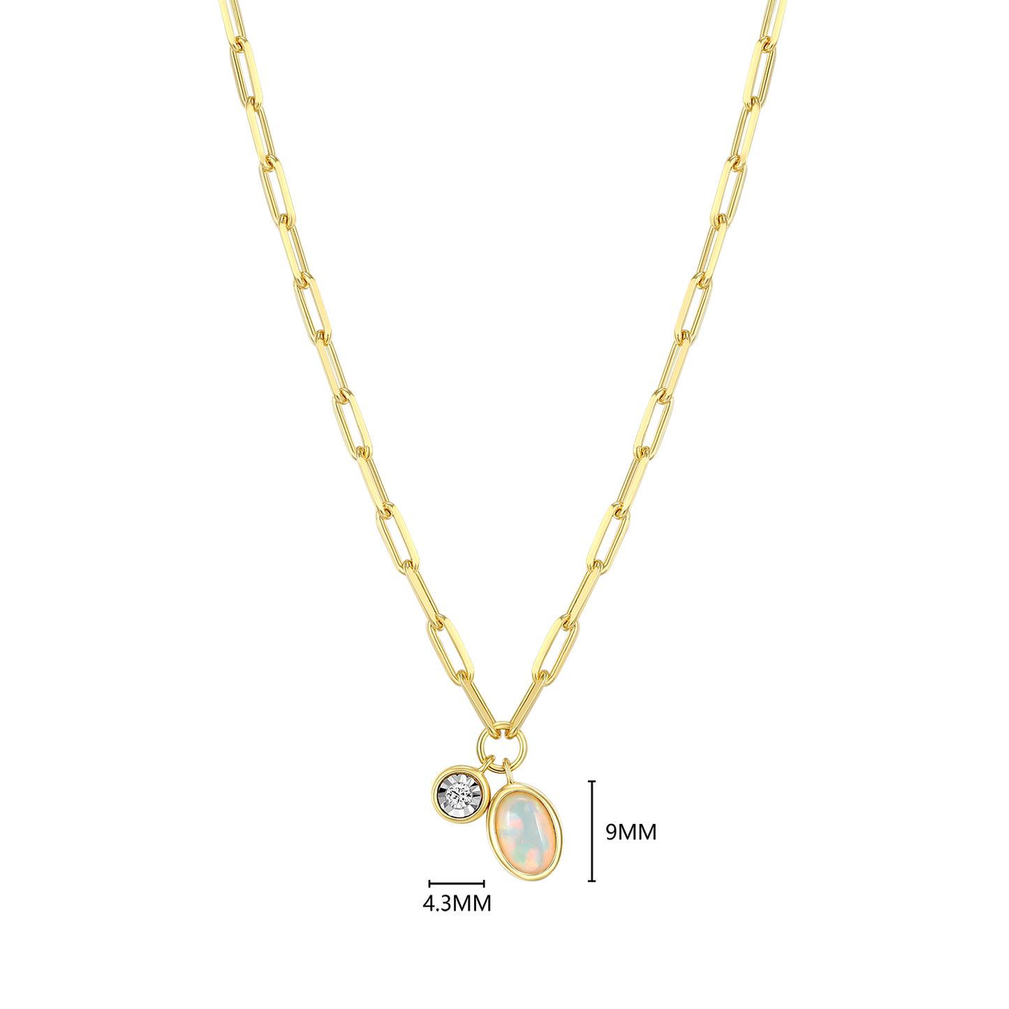 October Birthstone Lab-Created Opal & Lab-Created Diamond Mini Paperclip Necklace in 14K Yellow Gold-Plated Sterling Silver | M by Monte Luna