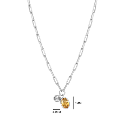 November Birthstone Genuine Citrine & Lab-Created Diamond Mini Paperclip Necklace in Rhodium-Plated Sterling Silver | M by Monte Luna
