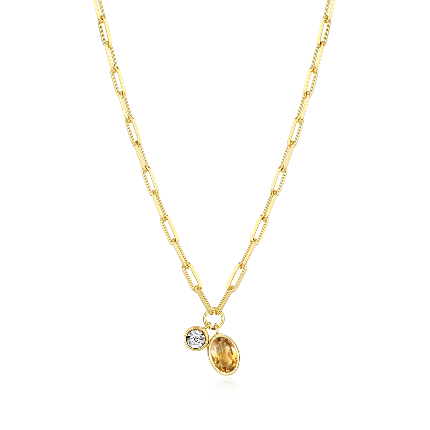November Birthstone Genuine Citrine & Lab-Created Diamond Mini Paperclip Necklace in 14K Yellow Gold-Plated Sterling Silver | M by Monte Luna