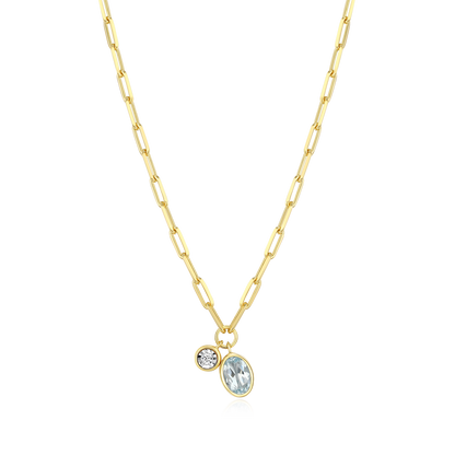 March Birthstone Genuine Aquamarine & Lab-Created Diamond Mini Paperclip Necklace in 14K Yellow Gold-Plated Sterling Silver | M by Monte Luna