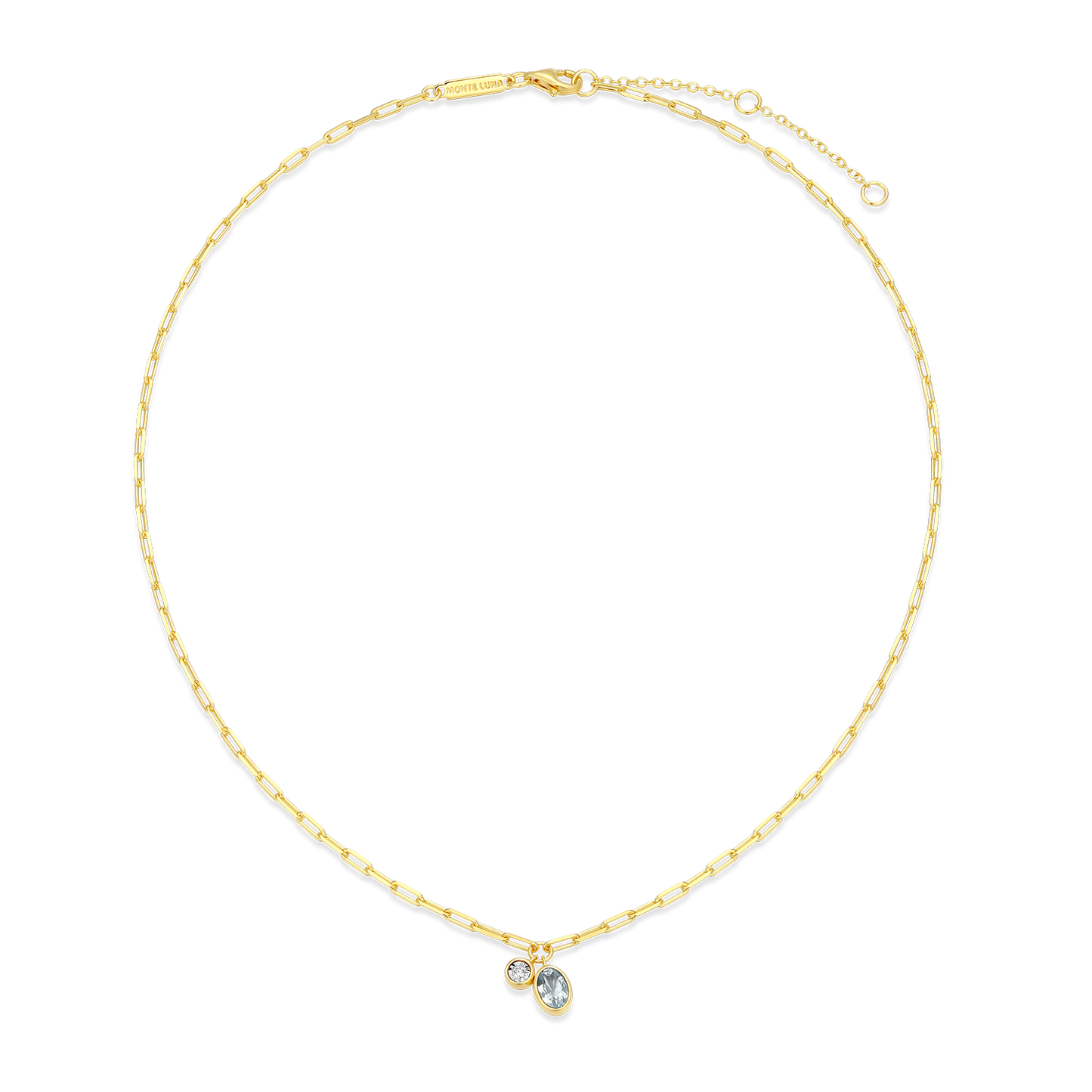 March Birthstone Genuine Aquamarine & Lab-Created Diamond Mini Paperclip Necklace in 14K Yellow Gold-Plated Sterling Silver | M by Monte Luna