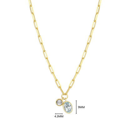 March Birthstone Genuine Aquamarine & Lab-Created Diamond Mini Paperclip Necklace in 14K Yellow Gold-Plated Sterling Silver | M by Monte Luna
