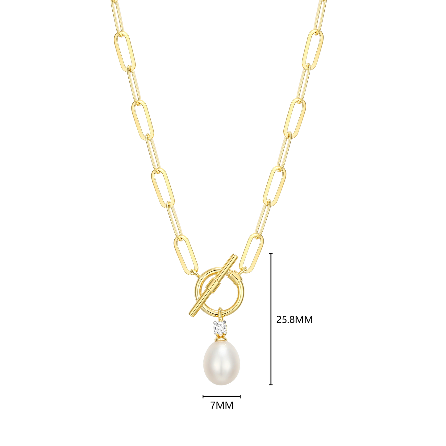 Freshwater Pearl & Lab-Created Diamond Toggle-Look Paperclip Necklace in 14K Yellow Gold-Plated Sterling Silver | M by Monte Luna