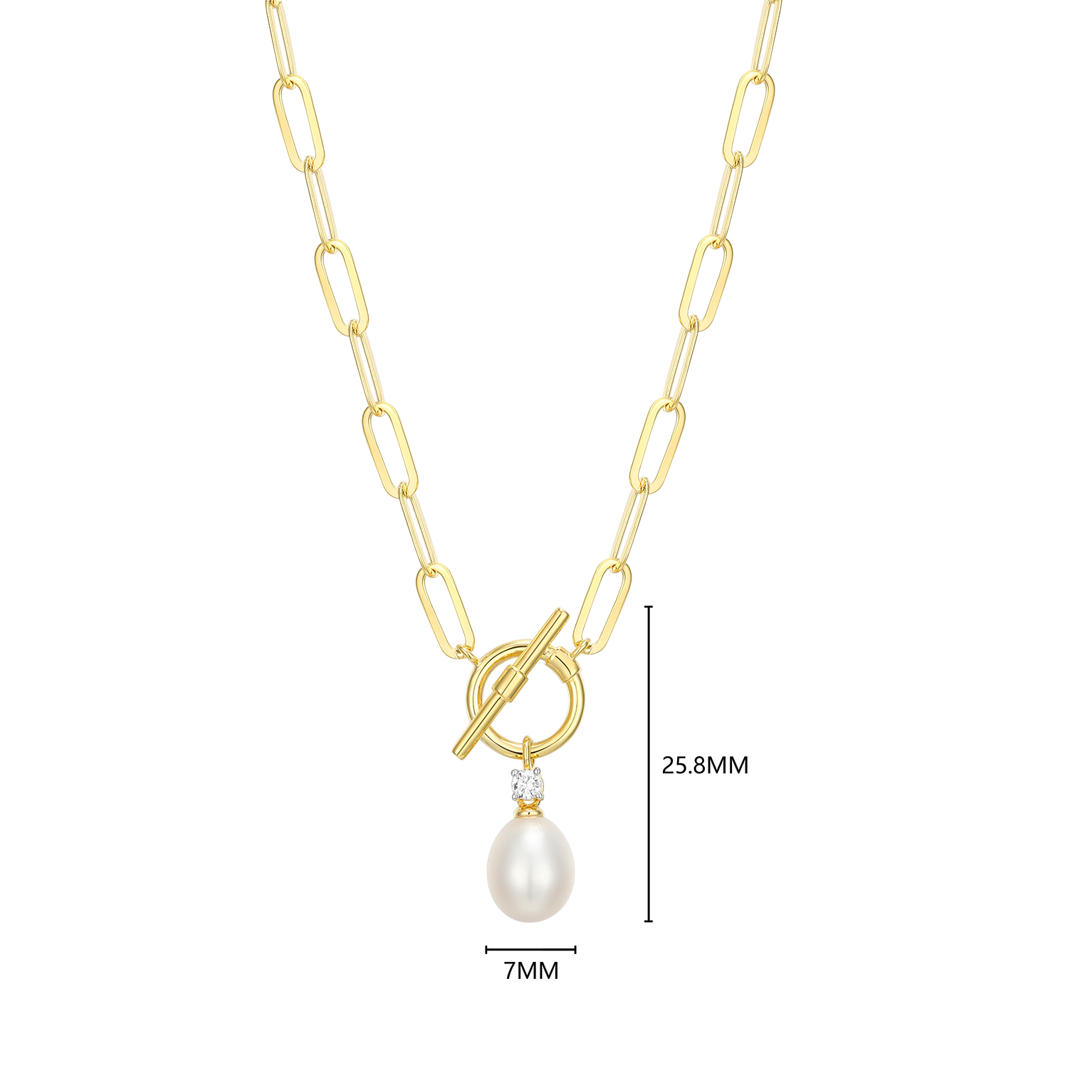 Freshwater Pearl & Lab-Created Diamond Toggle-Look Paperclip Necklace in 14K Yellow Gold-Plated Sterling Silver | M by Monte Luna