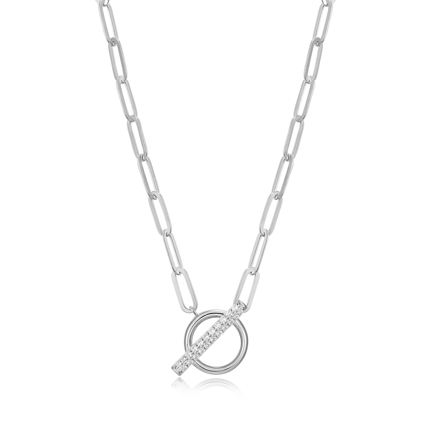 Lab-Created Diamond Toggle-Look Paperclip Necklace in Rhodium-Plated Sterling Silver | M by Monte Luna