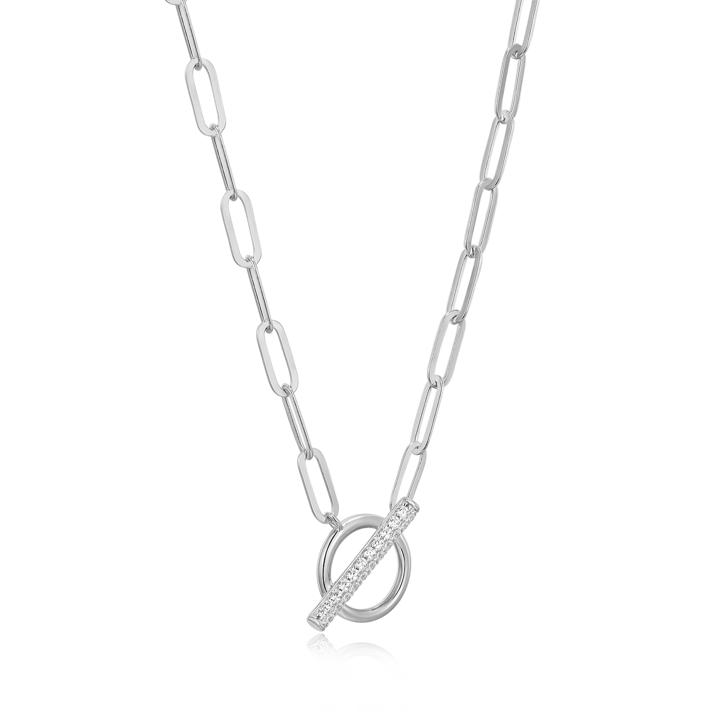 Lab-Created Diamond Toggle-Look Paperclip Necklace in Rhodium-Plated Sterling Silver | M by Monte Luna