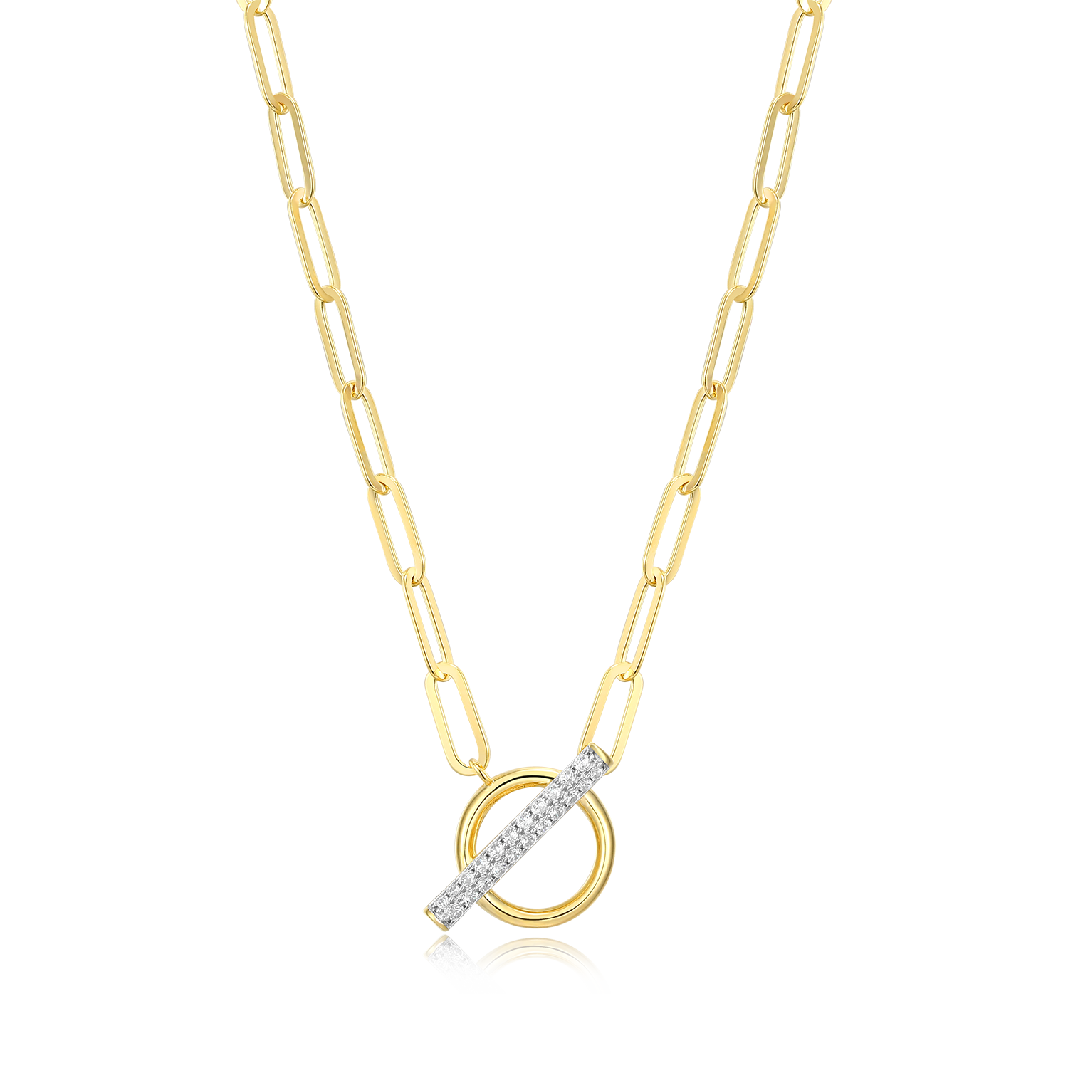 Lab-Created Diamond Toggle-Look Paperclip Necklace in 14K Yellow Gold-Plated Sterling Silver | M by Monte Luna