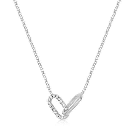 Twin Paperclip Pendant Lab-Created Diamond Bolo Necklace in Rhodium-Plated Sterling Silver | M by Monte Luna