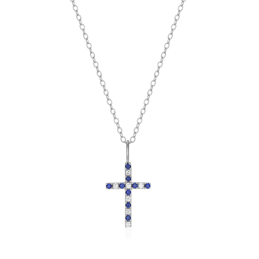 Cross Lab-Created Sapphire & Diamond Pendant Necklace in Rhodium-Plated Sterling Silver | M by Monte Luna