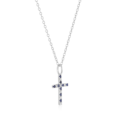 Cross Lab-Created Sapphire & Diamond Pendant Necklace in Rhodium-Plated Sterling Silver | M by Monte Luna