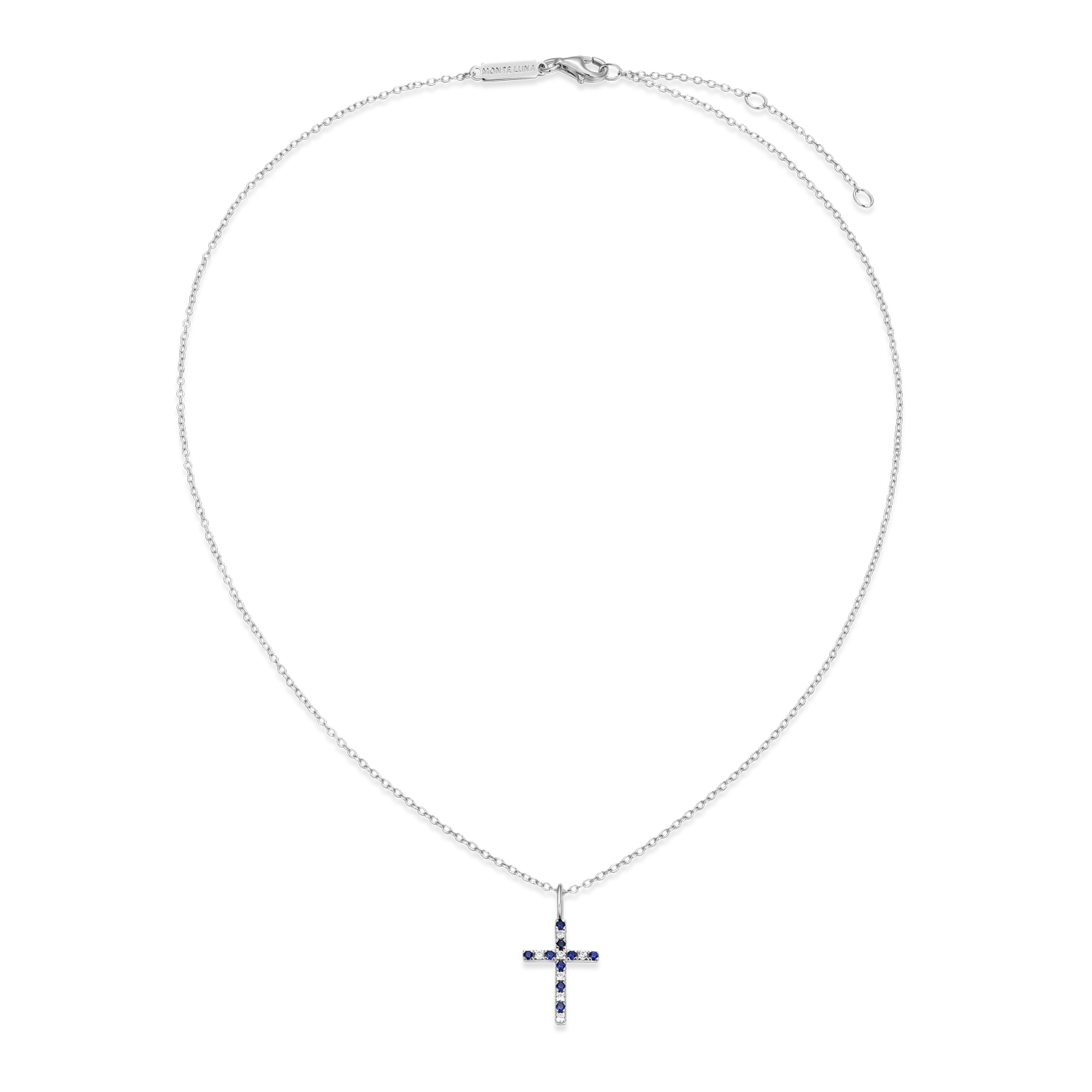 Cross Lab-Created Sapphire & Diamond Pendant Necklace in Rhodium-Plated Sterling Silver | M by Monte Luna