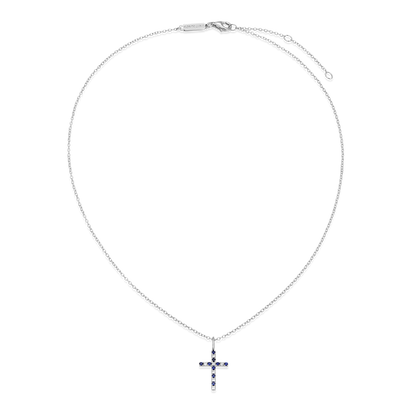 Cross Lab-Created Sapphire & Diamond Pendant Necklace in Rhodium-Plated Sterling Silver | M by Monte Luna