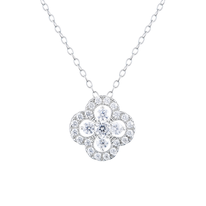 Full Stone Clover Statement Necklace in 14K White Gold | Monte Luna