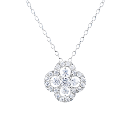 Full Stone Clover Statement Necklace in 14K White Gold | Monte Luna