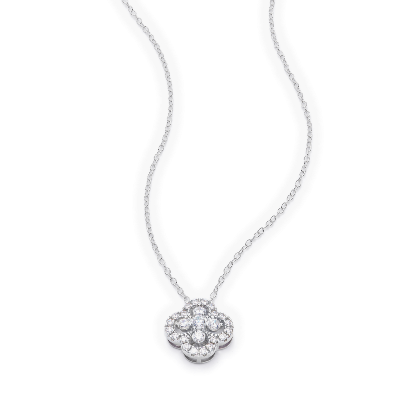 Full Stone Clover Statement Necklace in 14K White Gold | Monte Luna