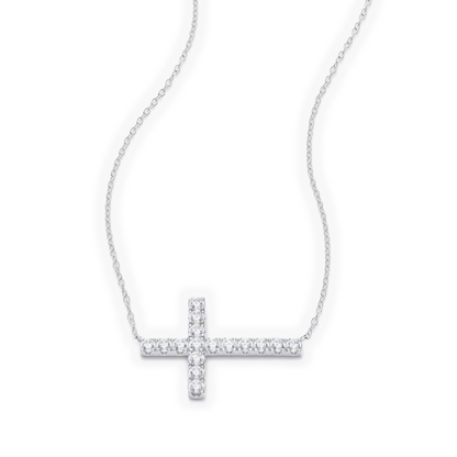 Sideways Pave Cross Necklace in 14K White Gold | Monte Luna