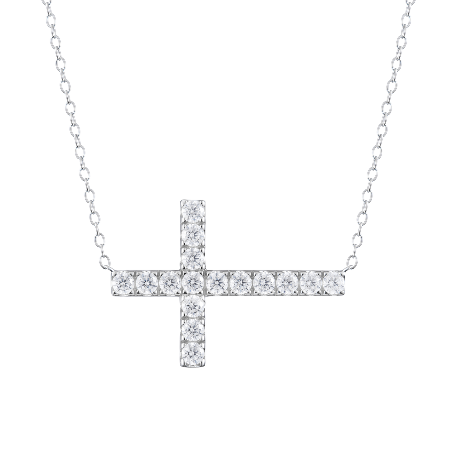 Sideways Pave Cross Necklace in 14K White Gold | Monte Luna
