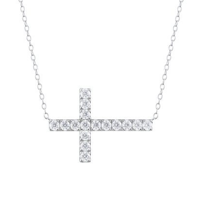 Sideways Pave Cross Necklace in 14K White Gold | Monte Luna