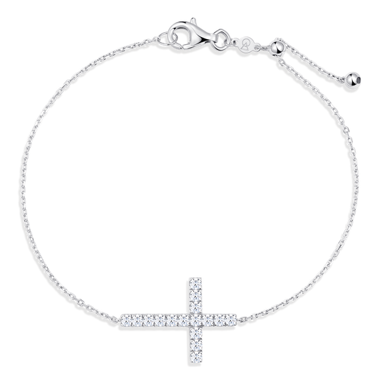 Sideways Cross Pendant Bolo Bracelet in 14K White Gold | Monte Luna