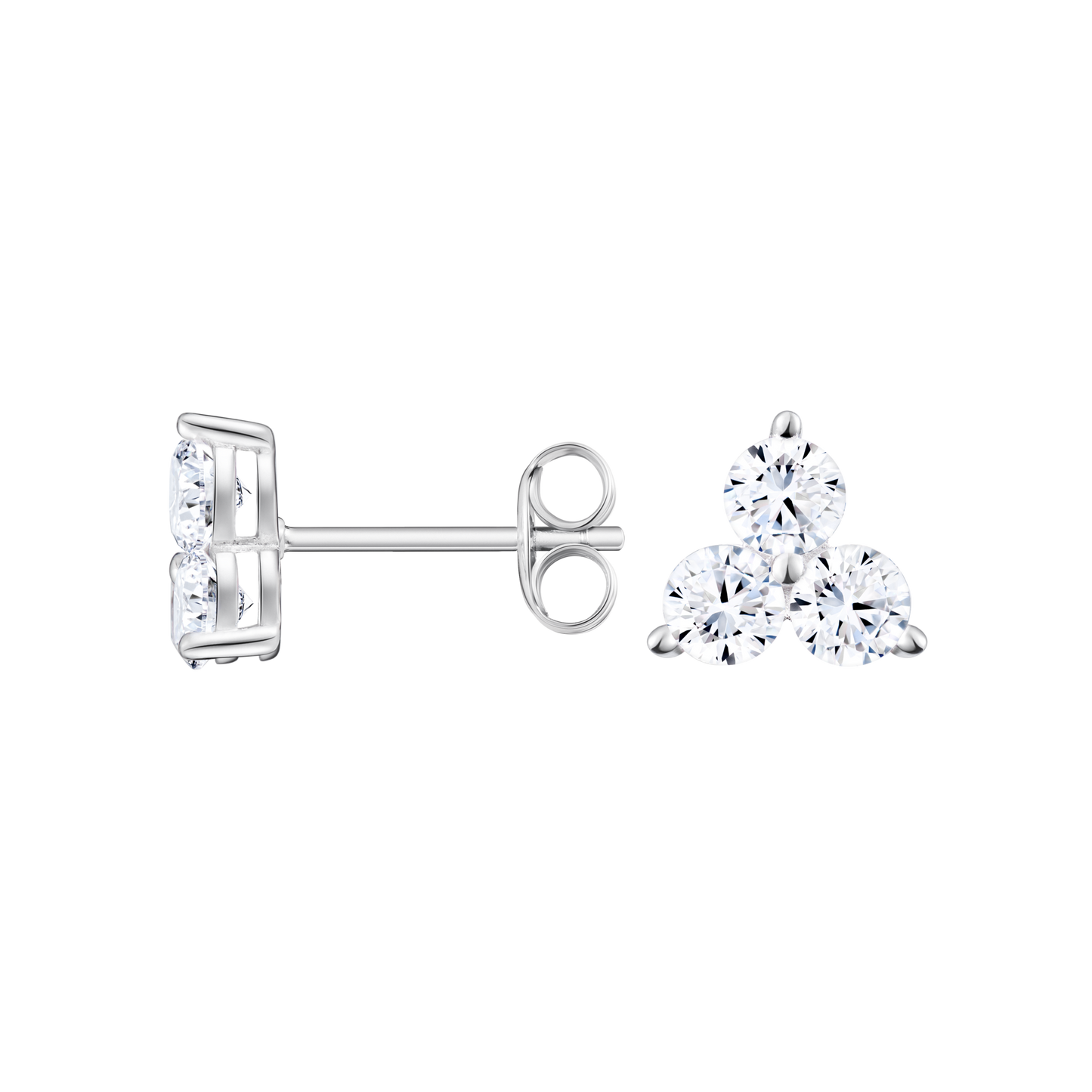 Three Stone Stud Earrings in 14K White Gold | Monte Luna