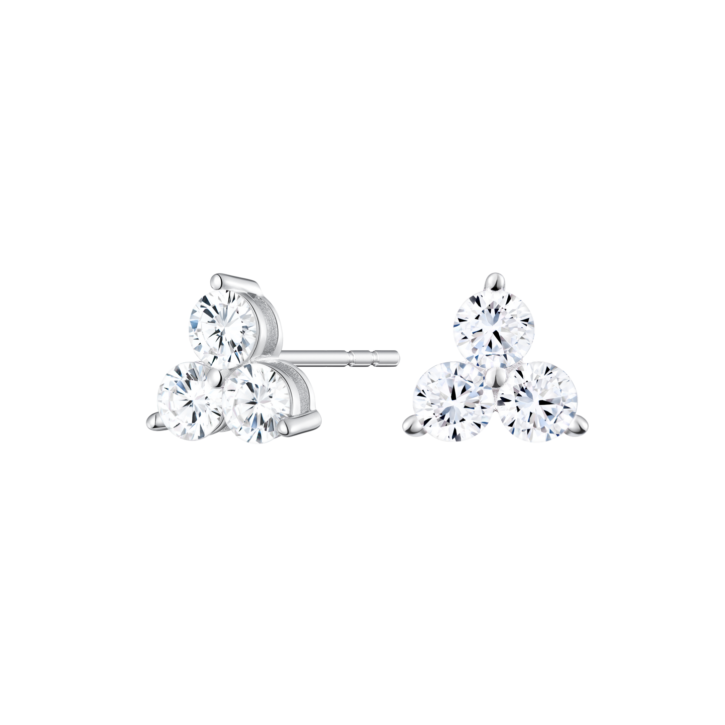 Three Stone Stud Earrings in 14K White Gold | Monte Luna