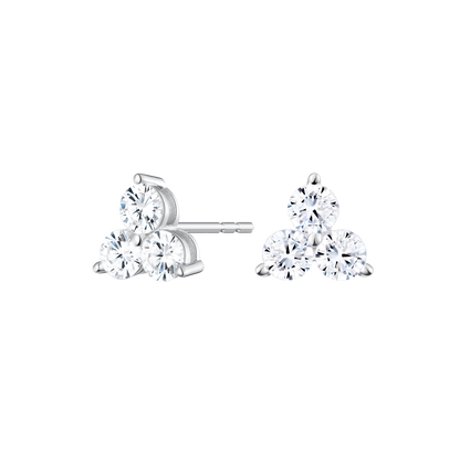 Three Stone Stud Earrings in 14K White Gold | Monte Luna