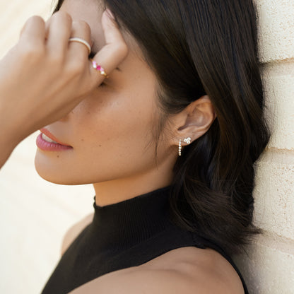 Three Stone Stud Earrings in 14K White Gold | Monte Luna