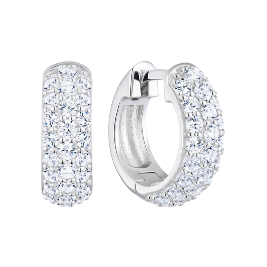 Wide Pave Hoop Earrings in 14K White Gold | Monte Luna