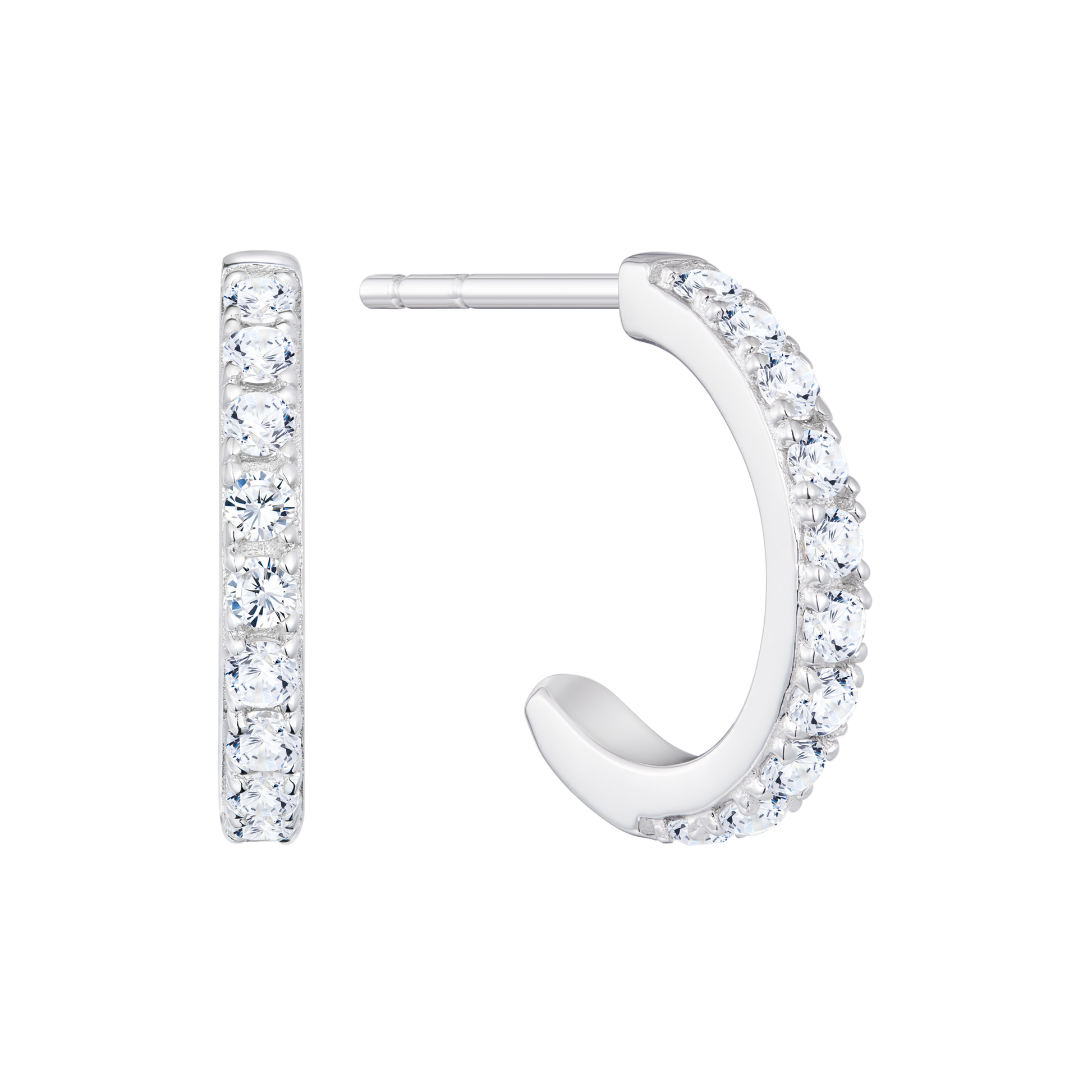 Pave J-Hoop Stud Earrings in 14K White Gold | Monte Luna