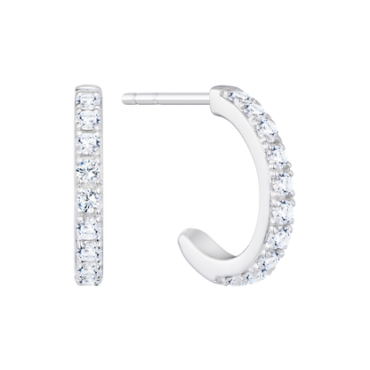 Pave J-Hoop Stud Earrings in 14K White Gold | Monte Luna
