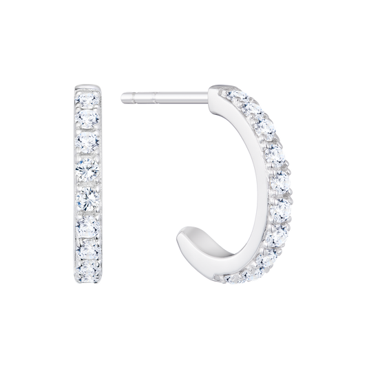 Pave J-Hoop Stud Earrings in 14K White Gold | Monte Luna