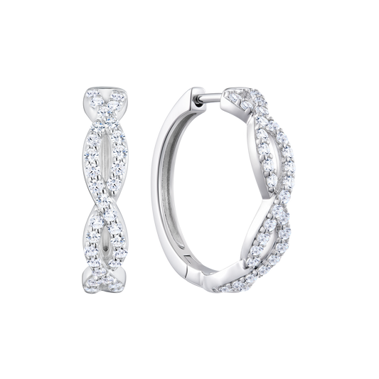 Full Pave Twist Hoop Earrings in 14K White Gold | Monte Luna