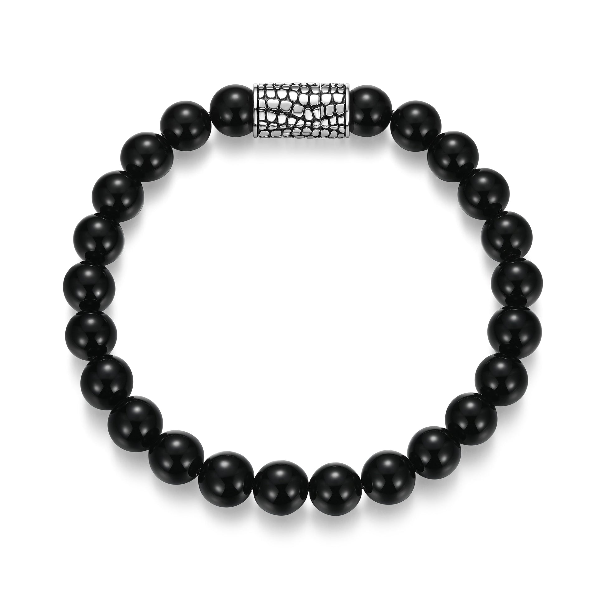 Reptile Design Magnetic Closure Black Agate Beaded Bracelet in Rhodium-Plated Sterling Silver | ethos