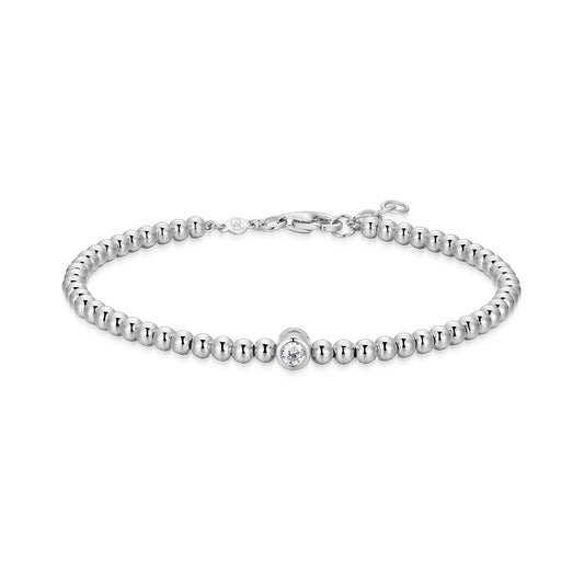 BB0270W - Bezel-Set Single-Station Lab-Created Diamond Beaded Bracelet | m by monte luna