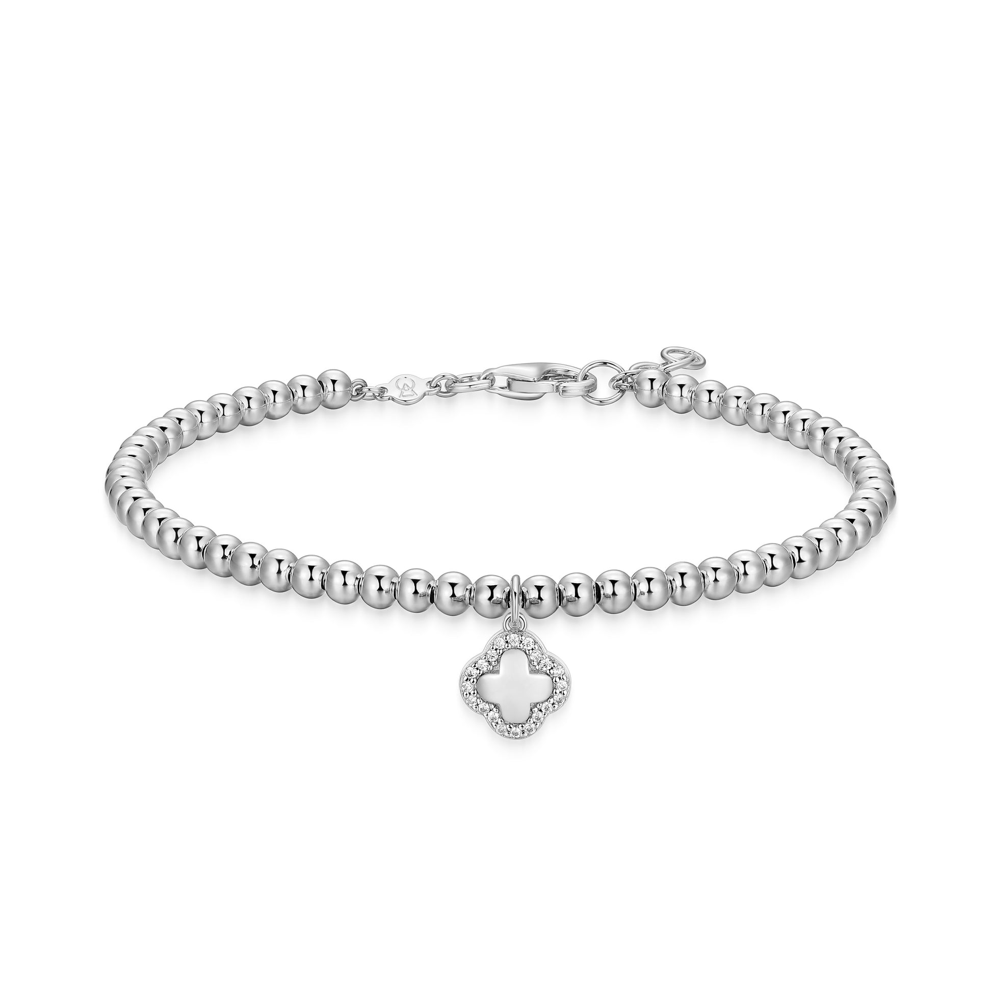 BB0266W - Clover with Lab-Created Diamond Halo Beaded Bracelet | m by monte luna